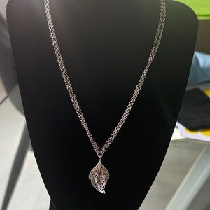 Lois Hill Silver Double-Chain Leaf Pendant Necklace